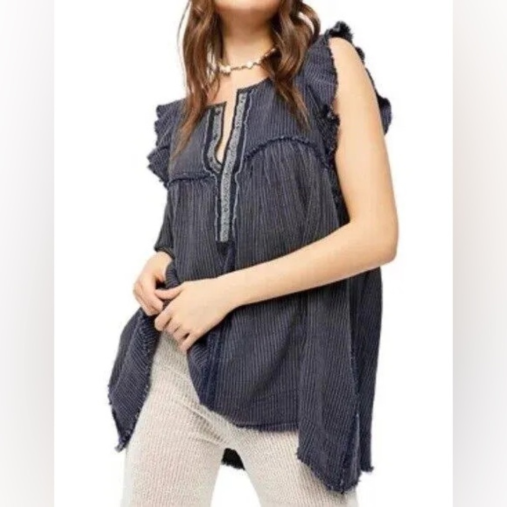 Free People Tops Free People Blue Combo Blue Ridge Indigo Top